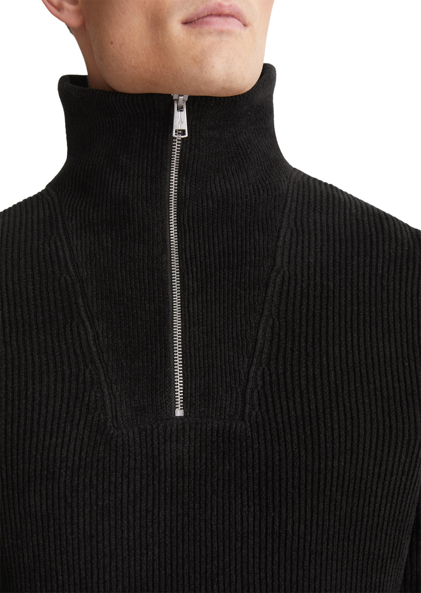 Strickpullover mit 1/2 Zip - 990-black - Schwarz