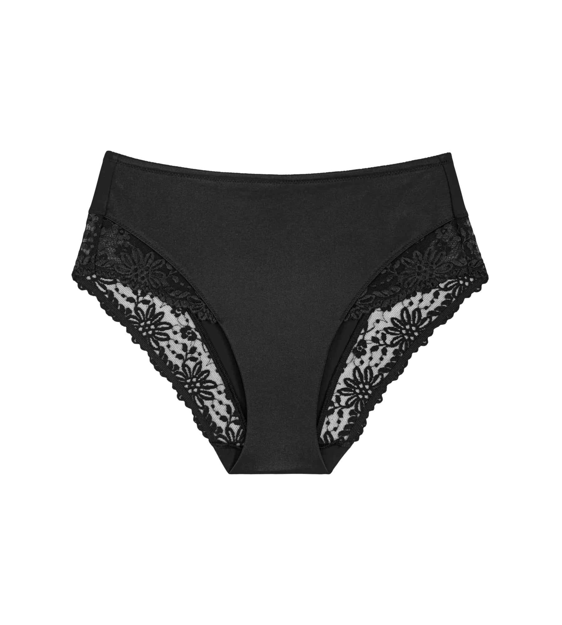 Hochgeschnittener Slip mit Spitzendetails - 0004 BLACK - Schwarz